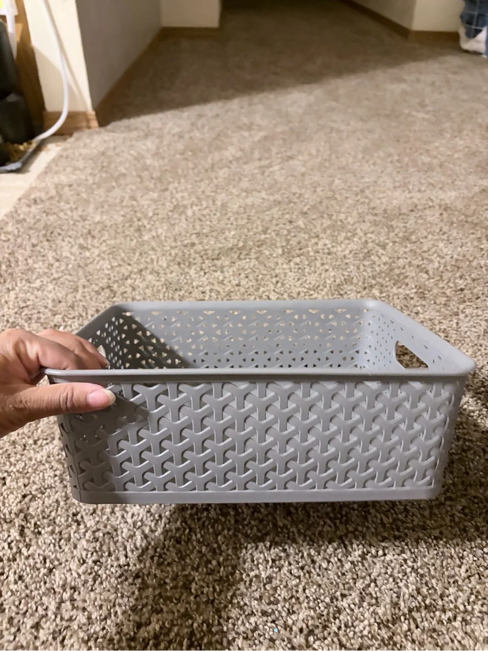 Gray Plastic Storage Basket - Stackable Home Accent